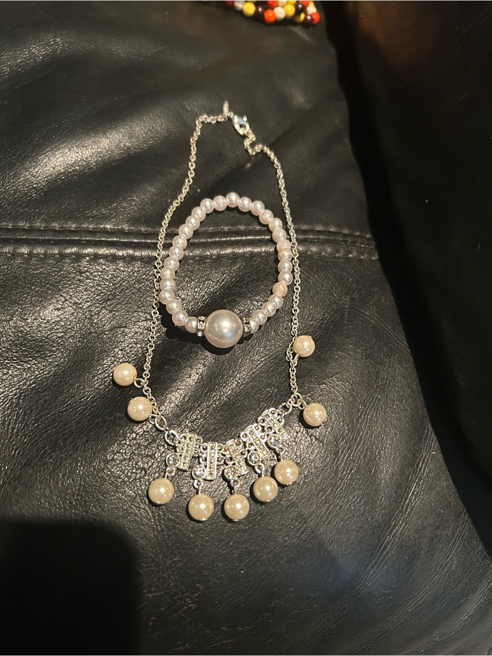 Pearl Accent Silver-Tone Necklace and Bracelet Set